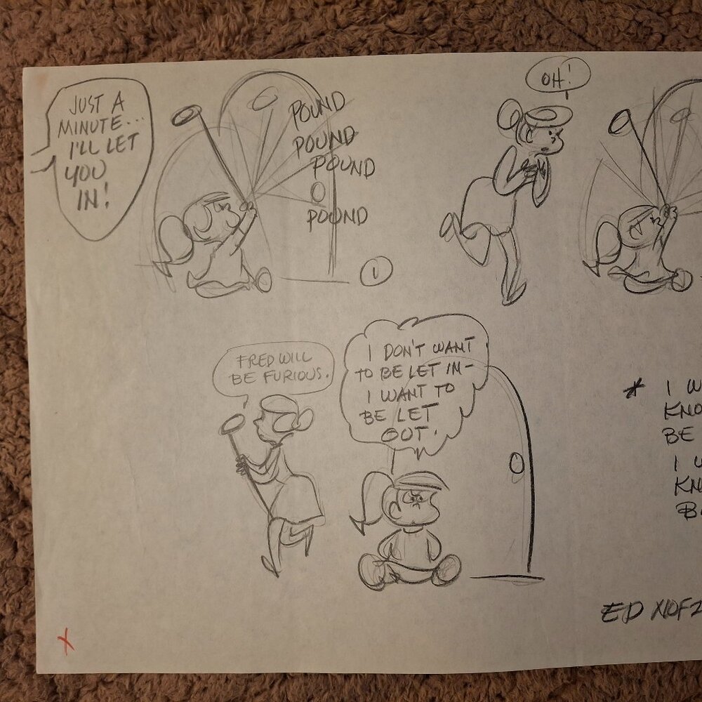 SIGNED By Ed Nofziger Original The Flintstones Daily Comic Strip Prel..Pebbles 4